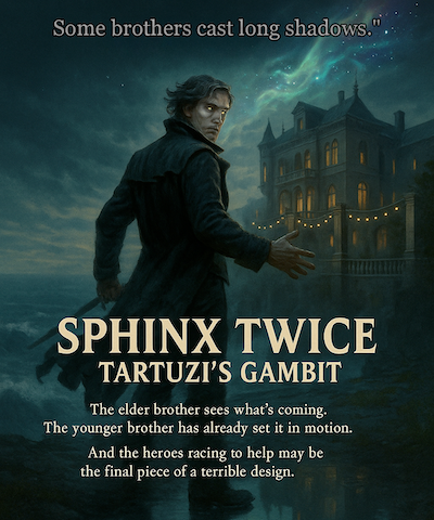 Ancient sphinx statue with waterfall